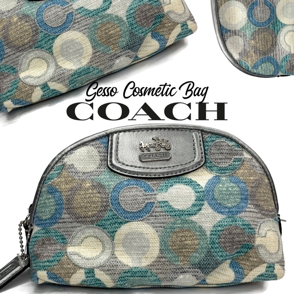 Coach Gesso Optic C Cosmetic Rare Make-Up Bag Blue